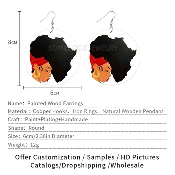 SOMESOOR Afro Prirodzené Vlasy Veľký Obruče Žena Drevené Drop Náušnice S Africkými Mape Vytlačené Dreva Visieť Šperky Pre Ženy, Darčeky