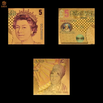 Pekné Farebné British Elizabeth II Nastaviť Mene Papier 5 Libier Zlata Fólie Peniaze, Zlato, Bankovky Kolekcia Pre Dekorácie S COA Obrázok 2