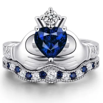 Dorvey Módne Kráľovstvo Dvojvrstvové Modré Srdce Koruny Srdcia Strane Krúžok Holding Strane Veľkoobchod Šperky Pre Ženy Príslušenstvo