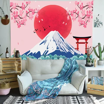 Simsant Peach Blossom Kvet Gobelín Japonský Folklórnej Tematické Umenie Stene Visí Tapisérie pre Obývacia Izba Domov Koľaji Dekor Obrázok 2