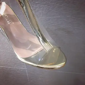 2020 Módne Ženy Sandále Sexy PVC Transparentné, Otvorené Prst Jelly Topánky Letné Striebro Vysoké Podpätky Crystal Blok Podpätky Sandále, Topánky Obrázok 2