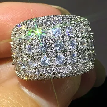 Super Úžasné Kvalitné Luxusné Šperky 925 Silver Vyplniť Pripraviť 5A Cubic Zirconia Sľub Svadobné Prst Prsteň pre Ženy Darček
