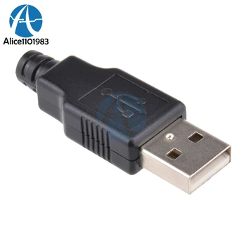 10Pcs USB2.0 Typ-Typ Plug 4-pin Male Adaptér Contor jack&Čierny Plastový Kryt