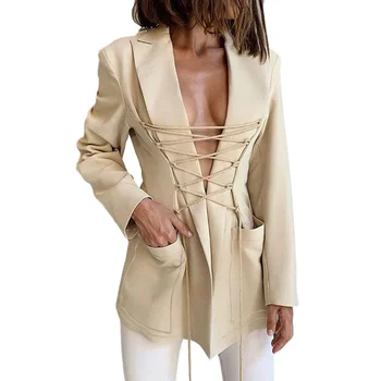 BoozRay Jeseň Zima Štýlový Obväz Bunda Topy pre Ženy Farbou Bežné Elegantné Kabáty Office Lady Streetwear Ženy Kabát