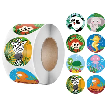 500pcs Zoo Zvieratá cartoon odmenu Nálepky, etikety pre deti, klasické hračky pre školy, učiteľov, Obtisky 8 vzorov vzor Tigra zebra