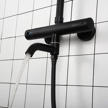 Matte Black Termostat Sprchové Batérie, Dizajn Daždi Hlavu Mosadz Vaňou 3 Spôsoby Vody Mixér Hydrovalve Vaňa Sprcha Set