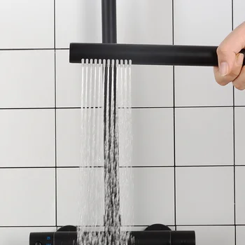 Matte Black Termostat Sprchové Batérie, Dizajn Daždi Hlavu Mosadz Vaňou 3 Spôsoby Vody Mixér Hydrovalve Vaňa Sprcha Set Obrázok 2