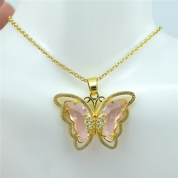 2021 motýľ series nový kórejský verzia kubických dusnatého krištáľové sklo motýľ zlatý prívesok náhrdelník ženské šperky mužov darček