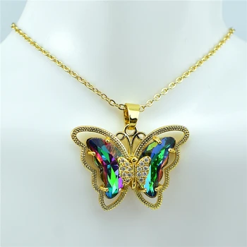 2021 motýľ series nový kórejský verzia kubických dusnatého krištáľové sklo motýľ zlatý prívesok náhrdelník ženské šperky mužov darček Obrázok 2
