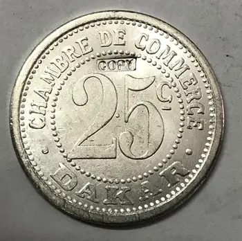 1920 Senegal 25 Centimes strieborné pozlátené kópiu mince