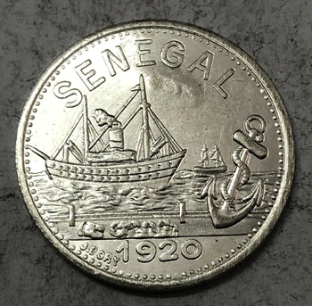 1920 Senegal 25 Centimes strieborné pozlátené kópiu mince Obrázok 2
