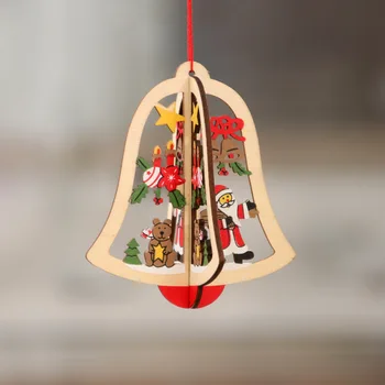 3KS Drevené Vianočné 3D Prívesky Bell&Hviezdičkový Tvar Zavesenie Ozdoby na Vianočný Strom DIY Dreva Remesiel Domov Vianočné Dekorácie