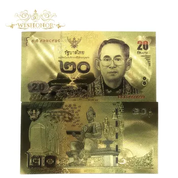 Pekné Farby Pozlátené Bankoviek Thajsko Bankoviek 20 Bahtov Bankoviek v 24K Zlatom Papieri Peniaze Na Darčeky 10pcs/ veľa Obrázok 2