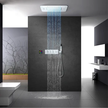 M Boenn Luxusné Sprchové Systémy LED Sprcha Nastaviť Termostatické Vysoký Tlak Dážď ShowerHeads Hudby Sprchovací Panel Matte Black / Chrome