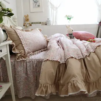 Európska pastoračnej posteľná bielizeň nastaviť prehrabať dobby tlač vyšívané obliečky kryt čipky prehoz cez posteľ posteľ list princezná posteľná bielizeň posteľná bielizeň sady Obrázok 2