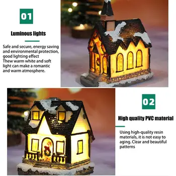 Vianočné LED Dom Nočné Svetlo Nádherné Malé Dom Tvar Svetelného Živice Chata Chata Výzdoba Pre Dovolenku Dekorácie Obrázok 2