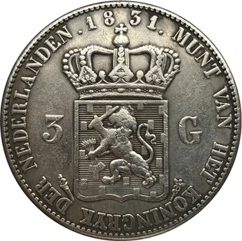 Holandsko 1831 3 Guldenu kópiu mince je 40 MM Obrázok 2