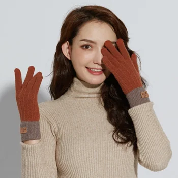 2021 cashmere dámy pletené rukavice jeseň a v zime teplý vonkajší plus velvet hrubé rukavice roztomilý baránok vlna dámy rukavice Obrázok 2