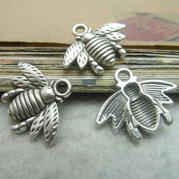 50pcs Bee Charms 16 mm x 20 mm DIY Šperky Čo Prívesok antique silver farba
