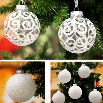 White Vianočné Ozdoby Nerozbitné Gule Strom Dekorácie Biele Plastové Vianočné Gule XmasTree Dekorácie, Závesné Prívesok Obrázok 2
