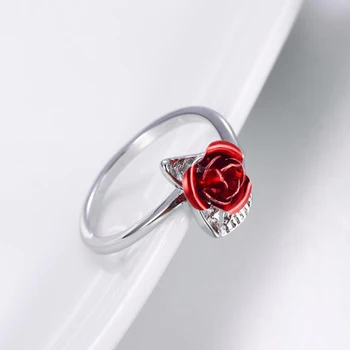 Ženy Prst Prstene Pre Ženy S Red Rose Garden Kvet, Listy Otvorených Krúžok Resizable Valentín Šperky, Darček Pre Priateľku