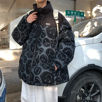 Muži Japonský Streetwear Puffer Bundy 2022 Zimné Mens Celej Tlače Módy Bublina Kabát Pár Patchwork Hrubé Parkas