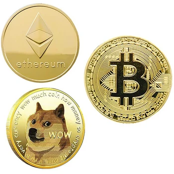 3ks Pozlátené Bitcoin Dogecoin Ethereum Mince Zberateľské Umelecké Zbierky Dar Pamätné Bit BTC ETH Doge Mene Mince Obrázok 2