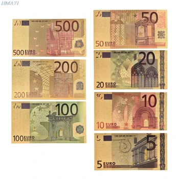 7pcs/množstvo 5 10 20 50 100 200 500 EUR Zlato, Bankovky v 24K Gold Falošné Papierové Peniaze na Zber Eurových Bankoviek Sady Obrázok 2