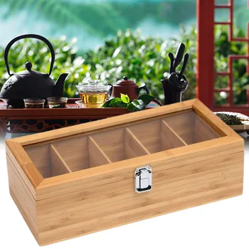 Osobné Dreva Čaj Úložný Box Caddy Organizátor Bambusu Čaj Skladovanie Držiteľa S 5 Priehradkami Obrázok 2