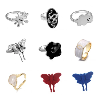 Európska Motýľ Smalt Had Kvet Pearl Otvorte Nastaviteľné Prstene pre Ženy Móda Geometrické Luk Prst Prstene, Svadobné Šperky