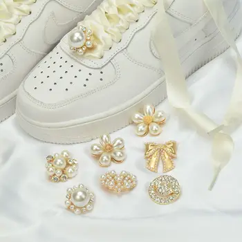 Pearl Flower Topánky zobrazili kľúčové tlačidlá pre Nike Air Force 1 DIY Luxusné Hodvábne Tkaniny Tenisky Shoelace Elegantné Gem Topánky Príslušenstvo Novú Kvalitu