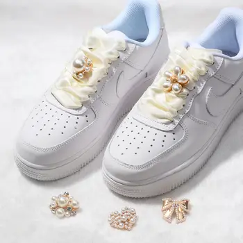 Pearl Flower Topánky zobrazili kľúčové tlačidlá pre Nike Air Force 1 DIY Luxusné Hodvábne Tkaniny Tenisky Shoelace Elegantné Gem Topánky Príslušenstvo Novú Kvalitu Obrázok 2