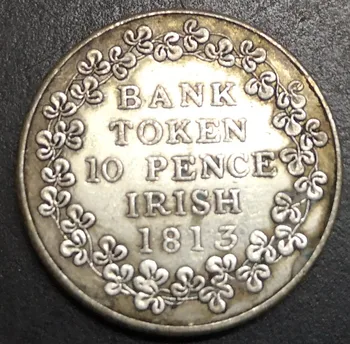 1813 Írsko 10 Pence-Geroge III (Bank of Ireland) Strieborné Pozlátené Token Kópia
