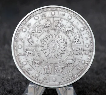 Dvanásť Súhvezdia Zverokruhu Blíženci Basso-Relievo Strieborné Pozlátené Mince Zberateľské Darček Pamätné Mince Tvorivé Mince Obrázok 2