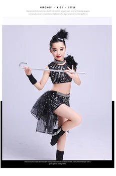 Dievča Jazz Tanečné Kostýmy pre Dievčatá Fáze Tanečnej Show Oblečenie Dieťa Hip Hop Nastavený Deti Flitrami Tanec Vyhovovali Červená Čierna
