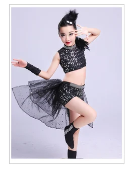 Dievča Jazz Tanečné Kostýmy pre Dievčatá Fáze Tanečnej Show Oblečenie Dieťa Hip Hop Nastavený Deti Flitrami Tanec Vyhovovali Červená Čierna Obrázok 2