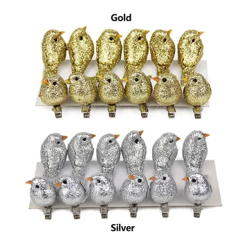 Vták Vianočné tvorivé Pobočky Dekorácie Mini Klip DIY Roztomilý Zlaté Simulácia 12pcs Domov Garden Party Doplnky, Farebné Vtáky