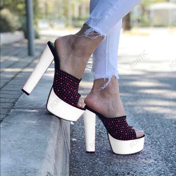 Rontic Ručné Ženy Platformu Tkaných Sandále Drahokamu Unisex Blok Podpätky Otvorené Prst Nádherný Fuchsia Strany Topánky NÁM Veľkosti 5 až 20 Obrázok 2