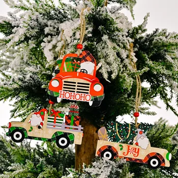 Vianočné Drevené Auto Dekorácie Prívesok Tlač Vianočný Stromček Prívesok Festival Domovskú Scénu Dekor Obrázok 2