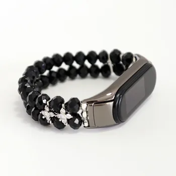 Black Šperky MI PÁSMO 5 Watchband Korálkový Náramok Pásma pre Xiao Mi Kapela 6/5/4/3 Náramok Nahradenie s Krištáľovo Korálky Dievča