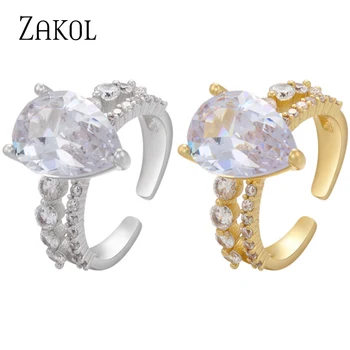 ZAKOL2021 Nové Klasické Kvapka Vody AAA Cubic Zirconia Prstene pre Ženy, Luxusné Nevesta Zapojenie snubný Prsteň Šperk ZPR81