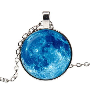 Blue moon prívesok full moon náhrdelník sklo foto modrá outer space Star šperky dámske módne 2019 Handmade Šperky, veľkoobchod Obrázok 2
