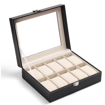 10 Mriežky kožené hodinky okno display box šperky skladovanie taška Sloty Náramkové Hodinky Zobrazenie prípade Skladovania Držiteľ