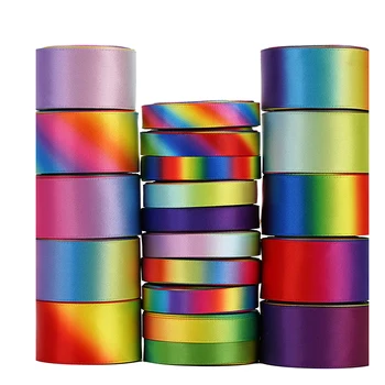 100 Metrov Obojstranné Polyesterové Saténová Stuha Roll Gradient Rainbow Farebné Vytlačené na HOBBY Ručné Vlasy Luk Darčekové Balenie