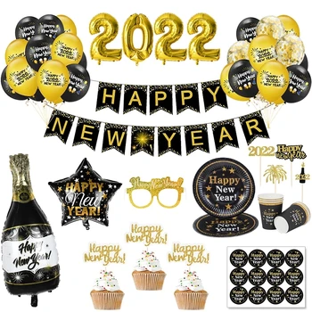 2022 Šťastný Nový Rok Zlato Číslo Fóliové Balóny, Papierové Zástavy Firmware Nový Rok Predvečer Vianočné Party Dekorácie Cupcake Mulčovače