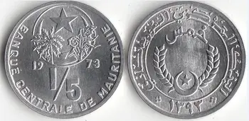 Mauritánia 1/5 OUGUIYA 1973 editio Mince Afrike Nový, Originálny Mince Unc Zberateľskú Reálne Vzácne Pamätné