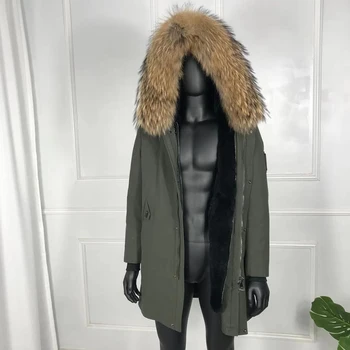 Teplá Bunda Parka Kabáty Zimné Mens Kapucí Zahustiť Skutočné Módne Kožušiny Parkas Outwear Na Predaj