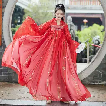 Víla Hanfu Cosplay Kostým Študent Rave Oblečenie Festival Čínske Tradičné Šaty Hanfu Ženy Červená Fáze Výkonu Oblečenie