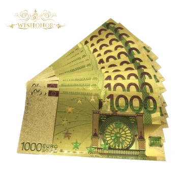 10pcs/veľa Farebné Euro Bankovky 1000 EUR Zlato, Bankovky v 24K Zlatom Falošné Papierové Peniaze na Zbierku