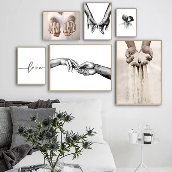 Čierne Biele Romantické Ruka V Ruke Plagáty Vytlačí Plátno Na Maľovanie Láska Citácie Wall Art Fashion Milovníkov Izba DecorPicture Páry Obrázok 2